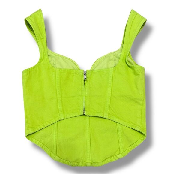 Mara Hoffman Milla Cropped Denim Top Lime Green Sweetheart Organic Cotton Size 0 - Picture 4 of 8